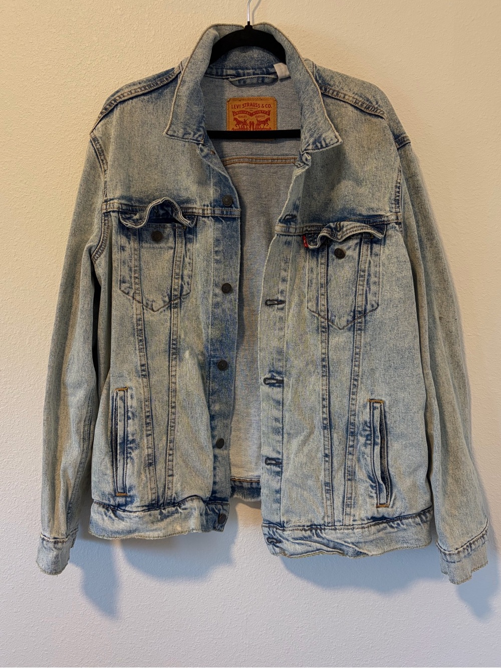 Levi's Acid Wash Denim Trucker Jacket Light Blue 90s Vintage Style Men’s XL
